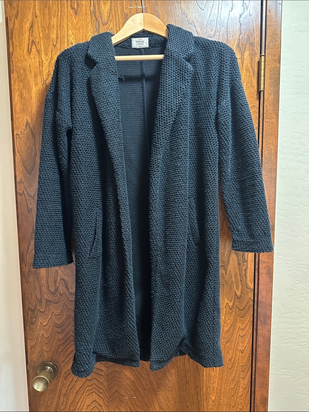 Marine Layer Black Textured Open-Front Long Cardigan